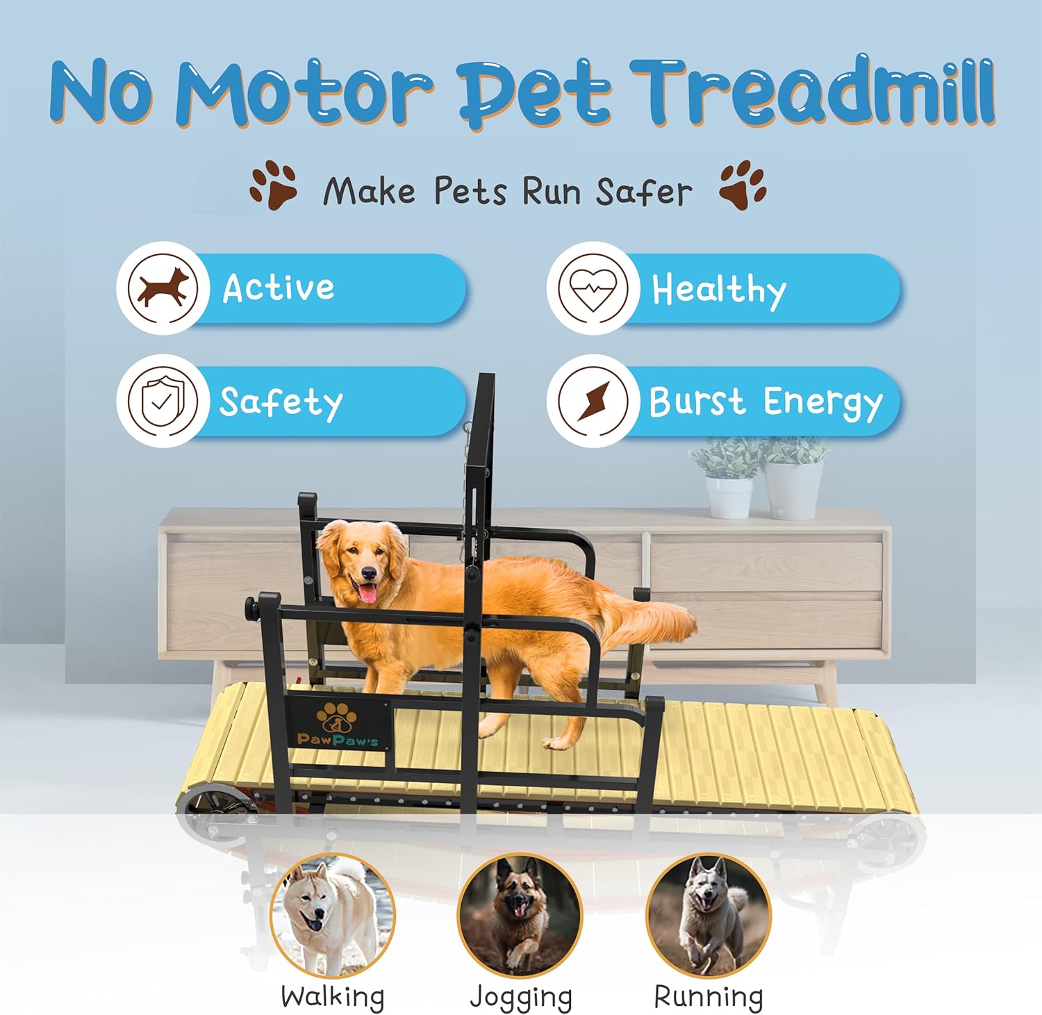 PawPaw’s 2026 Medium Dog Treadmill – Non‑Electric Slatmill with Adjustable Height, Supports 330 lbs