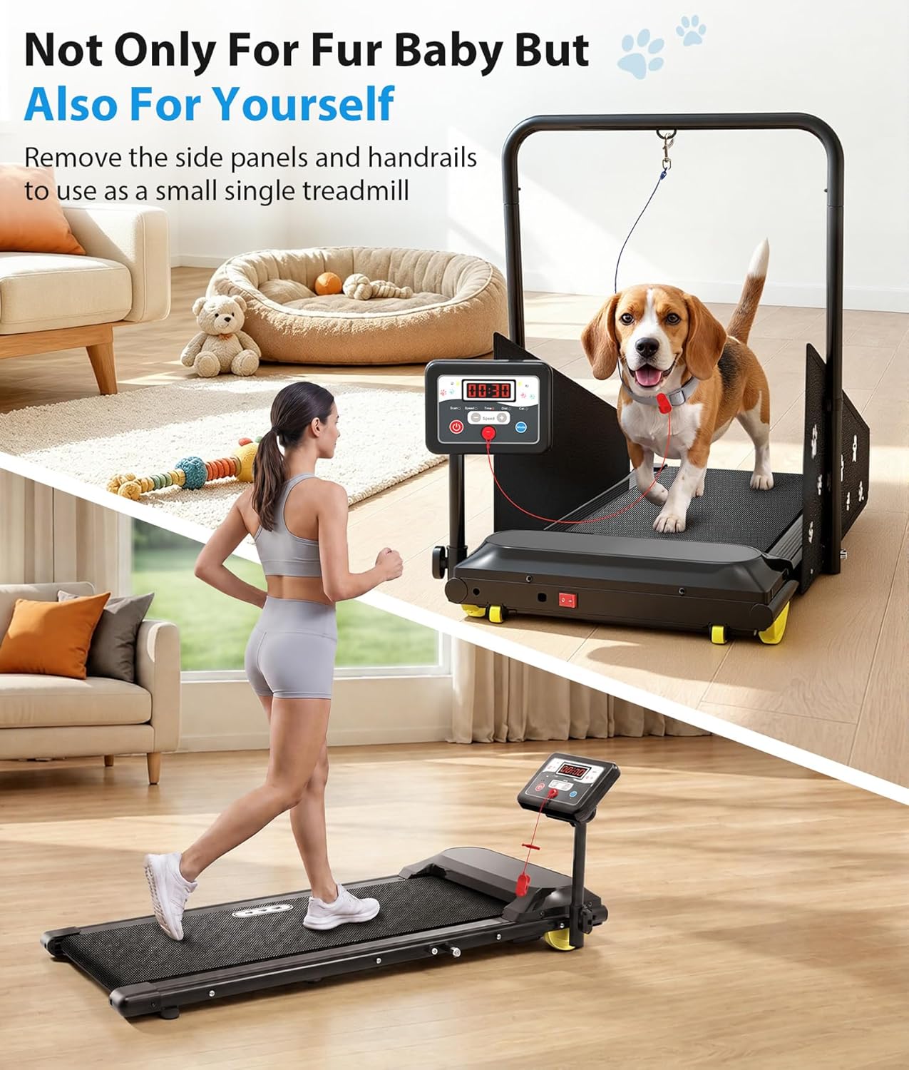 GYMAX 3‑in‑1 Dog & Human Treadmill – Pet Runner with Removable Panels, Remote Control & LED Display