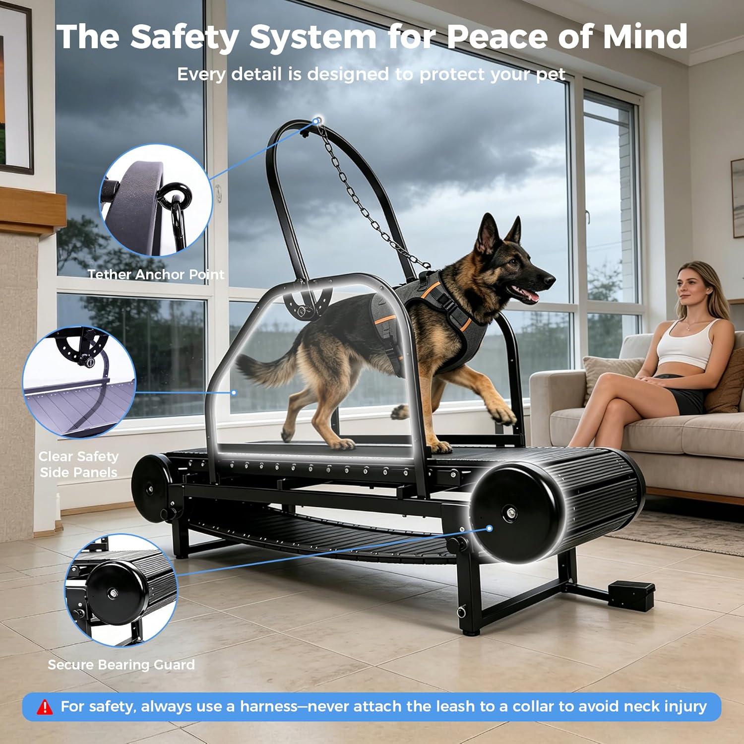 Hsaupi 2026 XL Dog Treadmill – Non‑Electric Slatmill with Foot Brake, Adjustable Incline, Supports 500 lbs