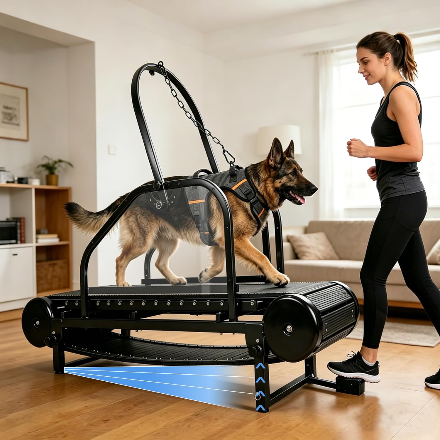 Hsaupi 2026 Large Dog Treadmill – Non‑Electric Slatmill with Foot Brake, Adjustable Incline, Supports 500 lbs