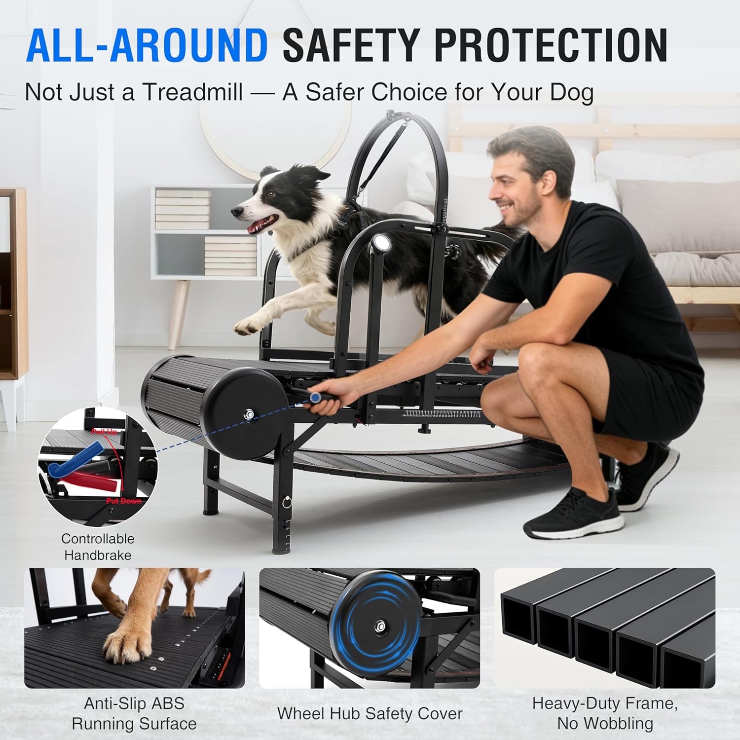 Moysoon 2026 Large Dog Treadmill – Non‑Electric Slatmill with Foot Brake, Adjustable Incline, Supports 500 lbs